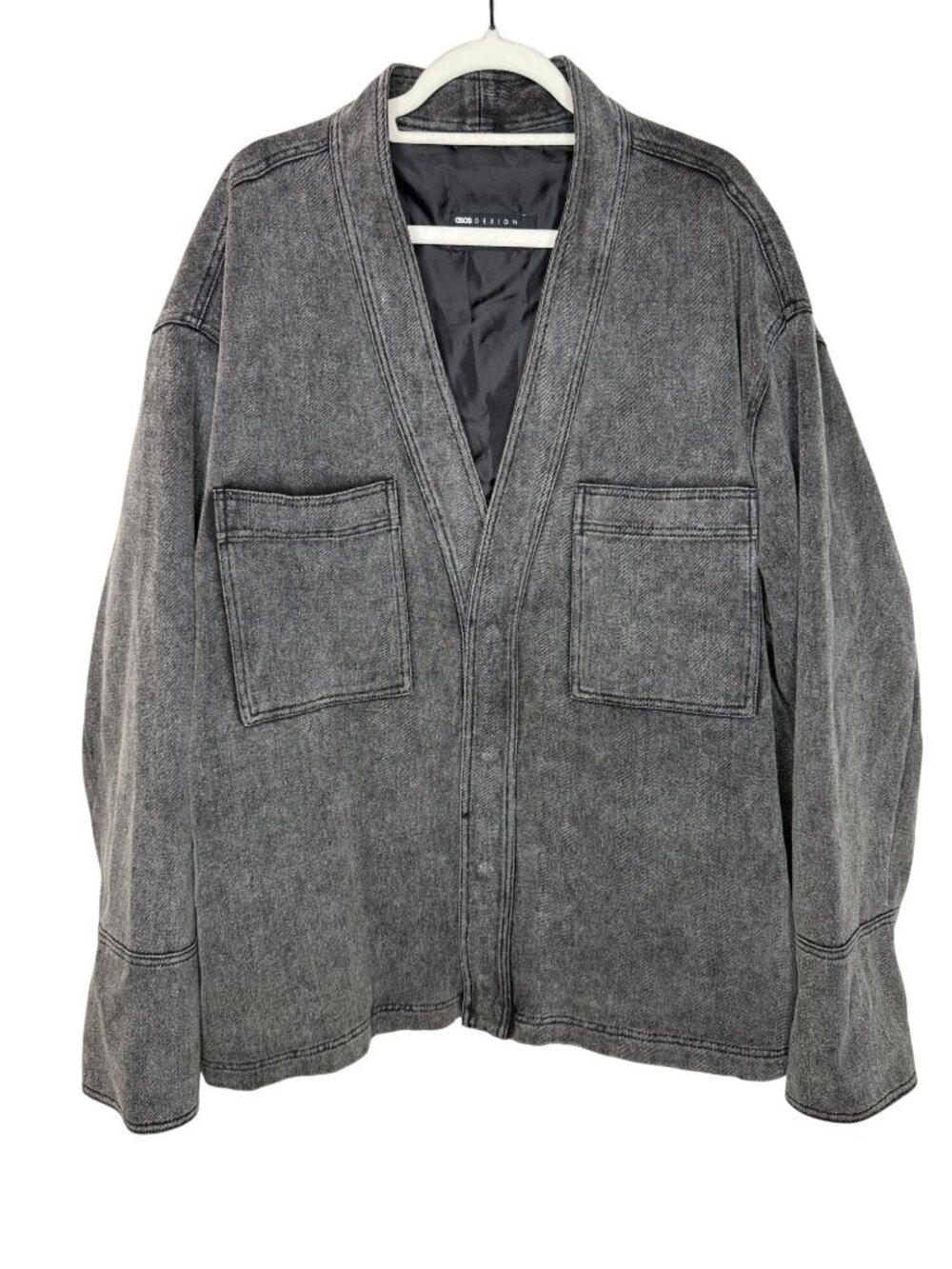 ASOS Design Mens 2XL Gray Washed Denim Chore Jacket Oversized Streetwear Casual